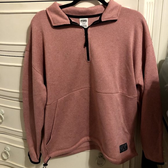 VS PINK Medium Quarter Zip Up Coral Logo Sweater - Picture 1 of 2